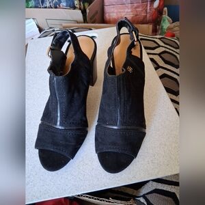 Womens TOMMY HILFIGER Black Suede Open-Toe Slingback Heels size 6.5M